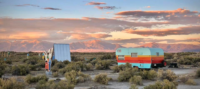 Vintage Camper at Mystic Valley Sculpture Park in Colorado