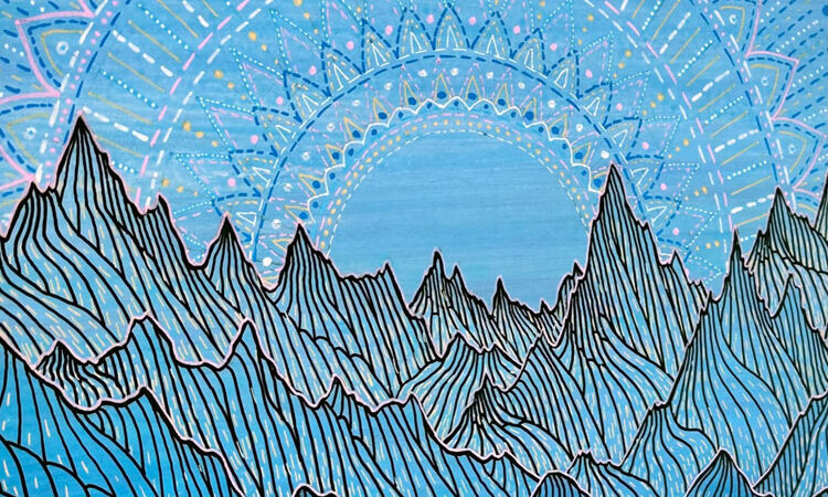 Cerulean Mountain Vista Painting