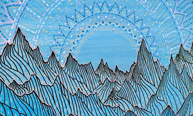 Cerulean Mountain Vista Painting