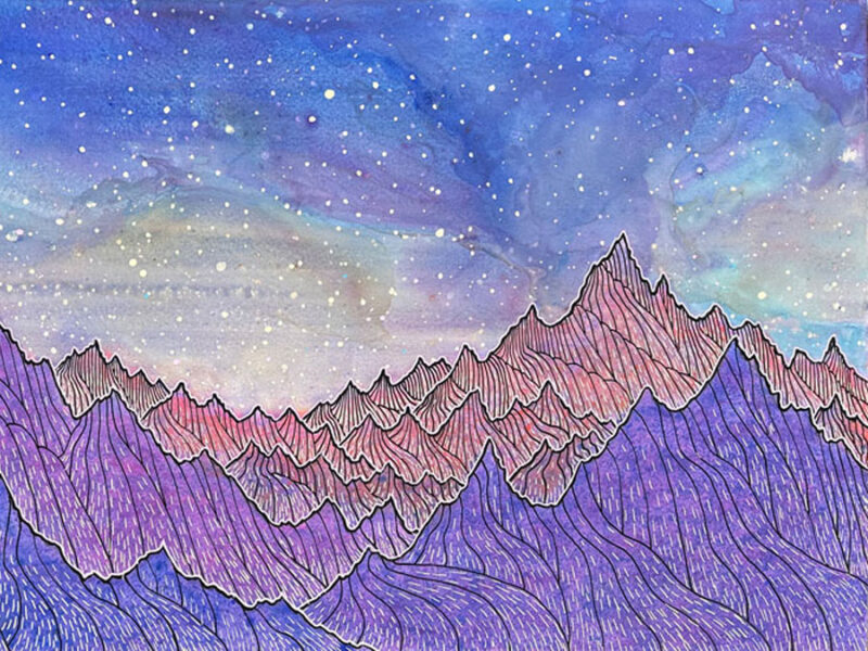 Lavender Mountain Night Sky Symphony